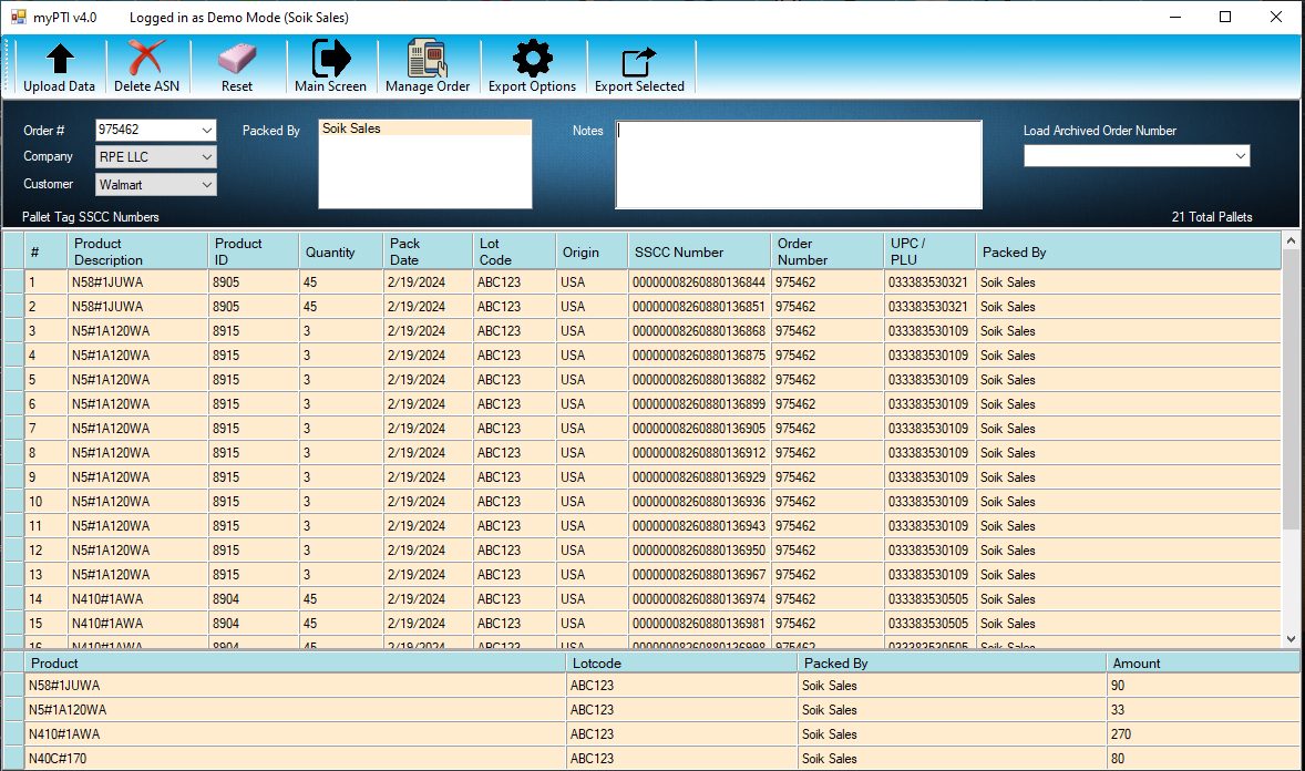 myPTI ASN Data screen
