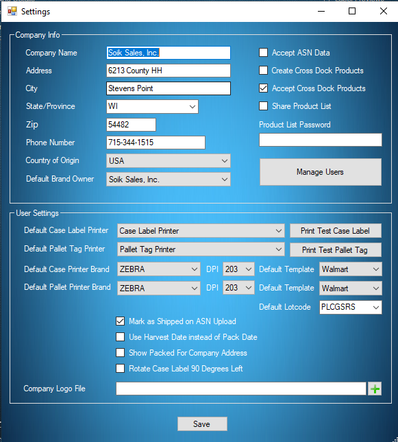 myPTI Settings screen